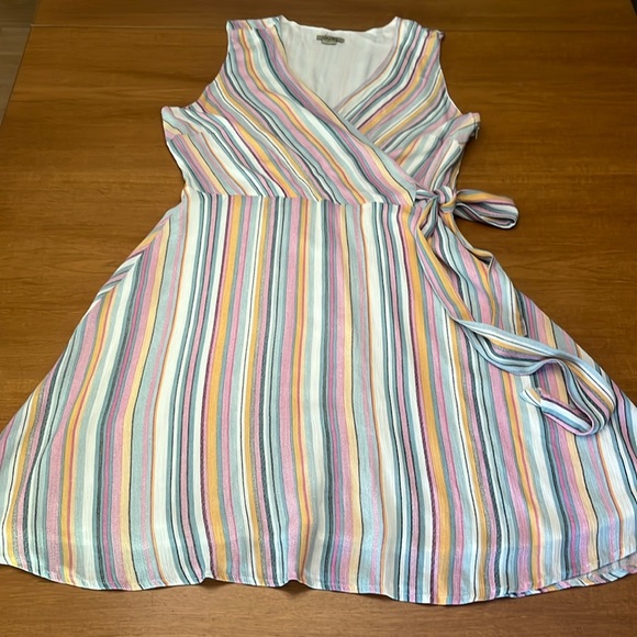 Anama Pink and Green Asymmetrical Wrap Sundress - Picture 3 of 16